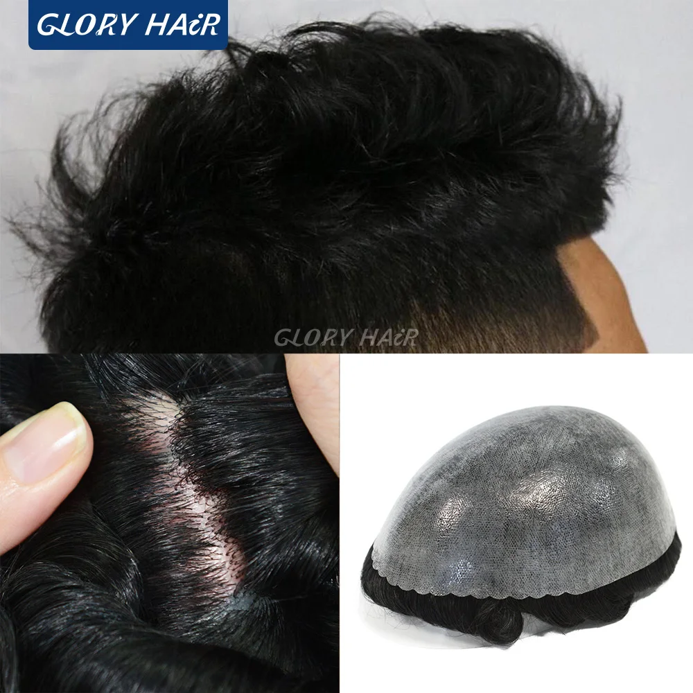 Gloryhair-Natural and Realistic Hair Prosthesis Male Toupee Wig 130% Density Hair Pieces Indian Human Men's Capillary Prosthesis