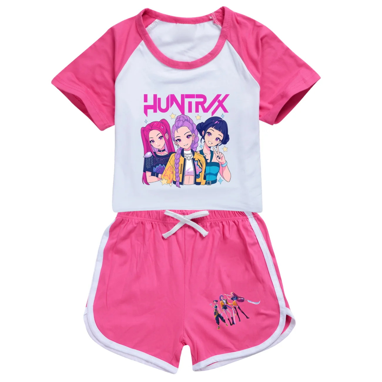Summer KPop Demon Hunters Boys T-shirt + Sport Shorts 2pcs Sets Rumi Mira Zoey Girls Clothes Children Pyjamas
