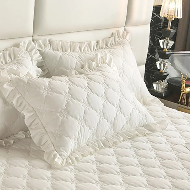 Bonenjoy 2pcs Pillow Cover Ruffles Pillowcase Solid Color Pillowslip Quilted Pillow Sham Rectangle Cushion Cove 48x74cm ë² ê°œì»¤ë²„