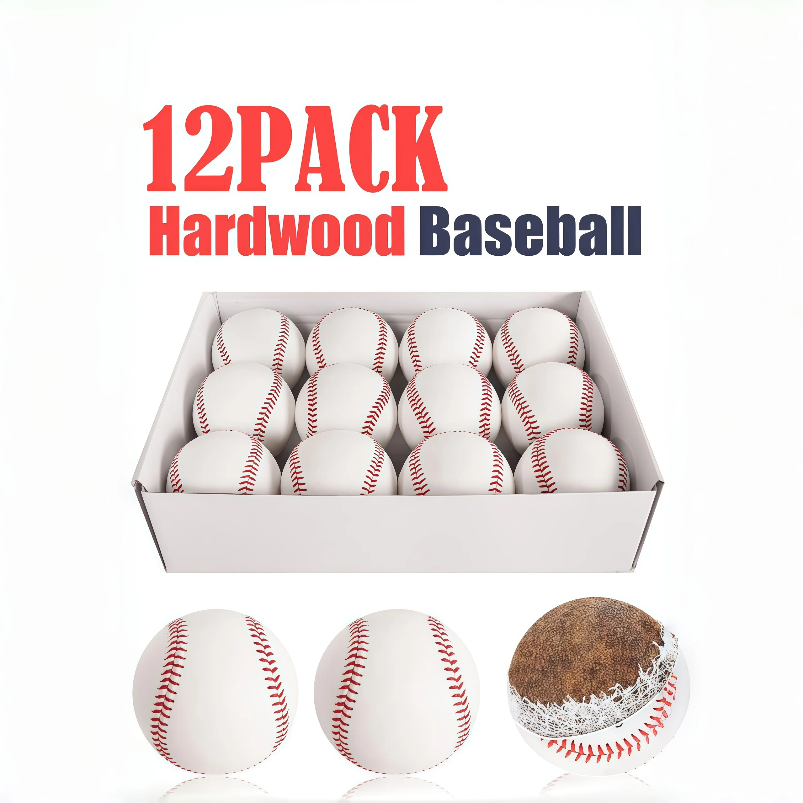 12 Pack 9inch Hardwood/soft Standard Size Adult Baseballs Unmarked Leather Covered Training Ball Practice Baseball for Youth
