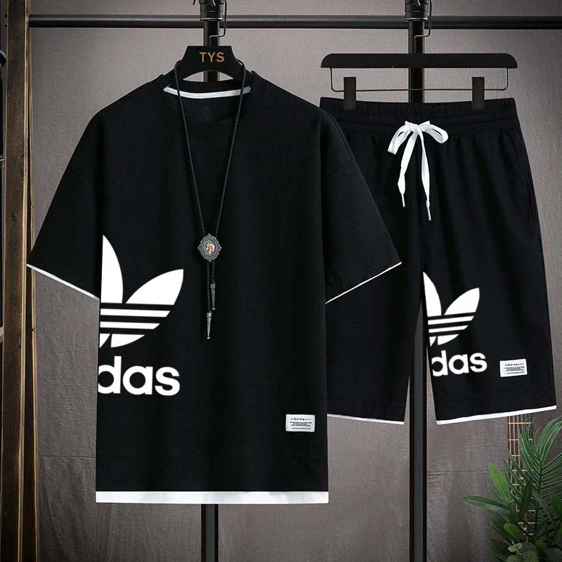 Summer 2026 New Men's pullover sportswear Set, fashionable basketball men's casual short-sleeved T-shirt + shorts two-piece set