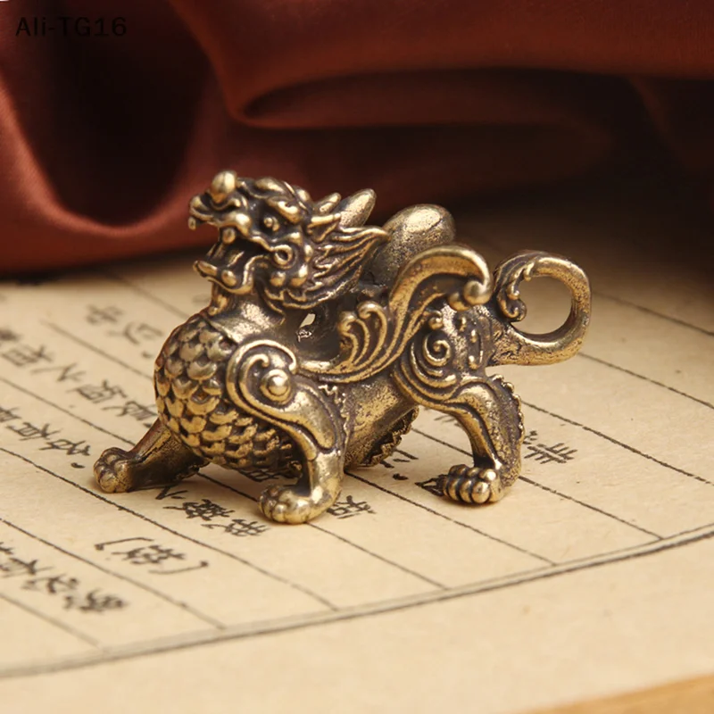 【TG16】1Pc Chinese Brass Qilin Dragon Statue Figurine for Wealth Prosperity Luck Fengshui Vintage Ornament for Home Decoration