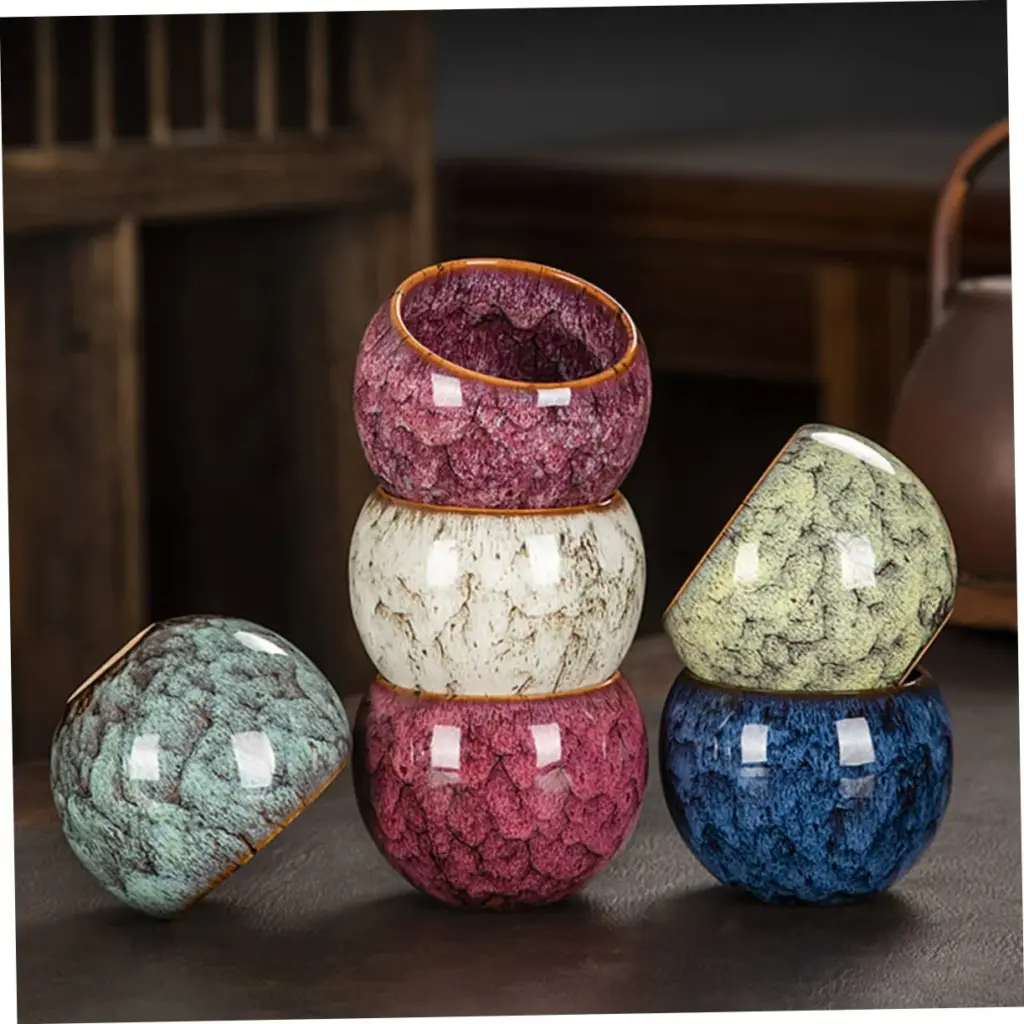 Colorful Reactive Glaze Ceramic beverages Dragon Egg Cup 150ml Espresso Tea Cup Random patterns Drinkware For Home Office Use