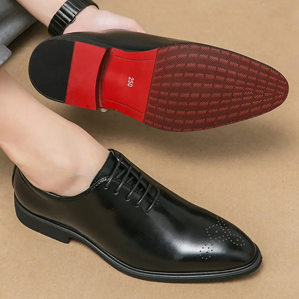 Classic Dress Leather Men Derby Shoes Formal Pointed Toe Business Leather Shoes Oxford Lace Up Anti SlipOffice Daily Shoes