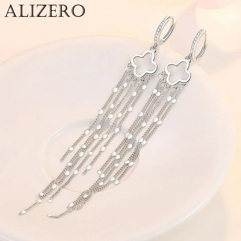 ALIZERO 925 Sterling Silver Four Leaf Clover Sequins Tassels Earrings For Women Wedding Party Gift Fashion Jewelry