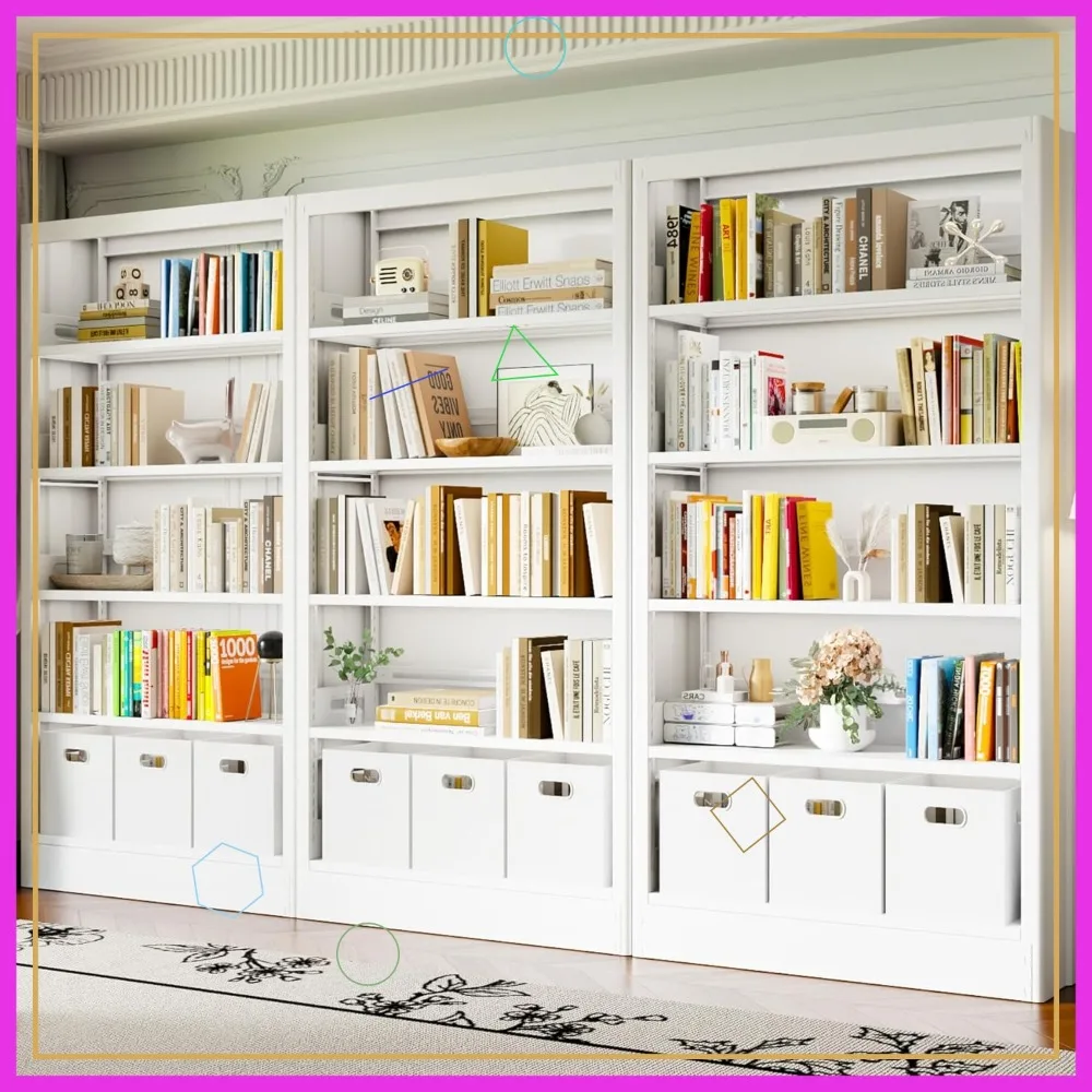 70.9" Adjustable Metal Bookshelf, 5-Tier Heavy Duty Bookcase with Wall Mount, White for Living Room Office Library