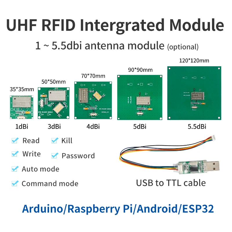 Fonkan UHF RFID Access Control Card Reader Antenna Integrated Module UHF RFID Reader Module Compatible Raspberry PI Arduino
