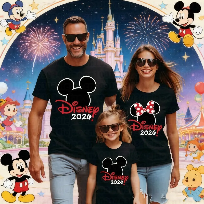 2026 Disney Trip Mickey and Minnie Shirts 2026 Disney Boys' and Girls' T-shirts Family Outfits Disney Vacation Cotton T-shirts