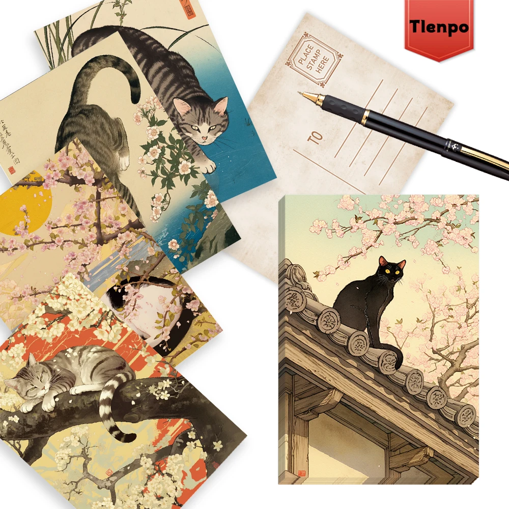 32pcs, Vintage Japanese Cat Postcards, Mailing Cards, Greeting Cards, DIY Postcards, Souvenir Postcards, Decorations