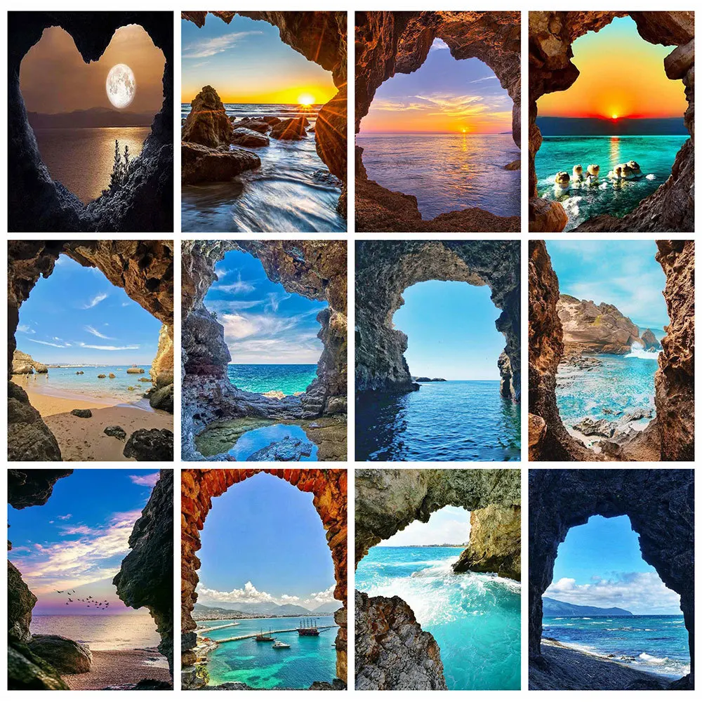 HUACAN Diamond Painting New Landscape Seaside 5D DIY Diamond Embroidery Sale Sunset Rhinestones Mosaic Handmade Gift