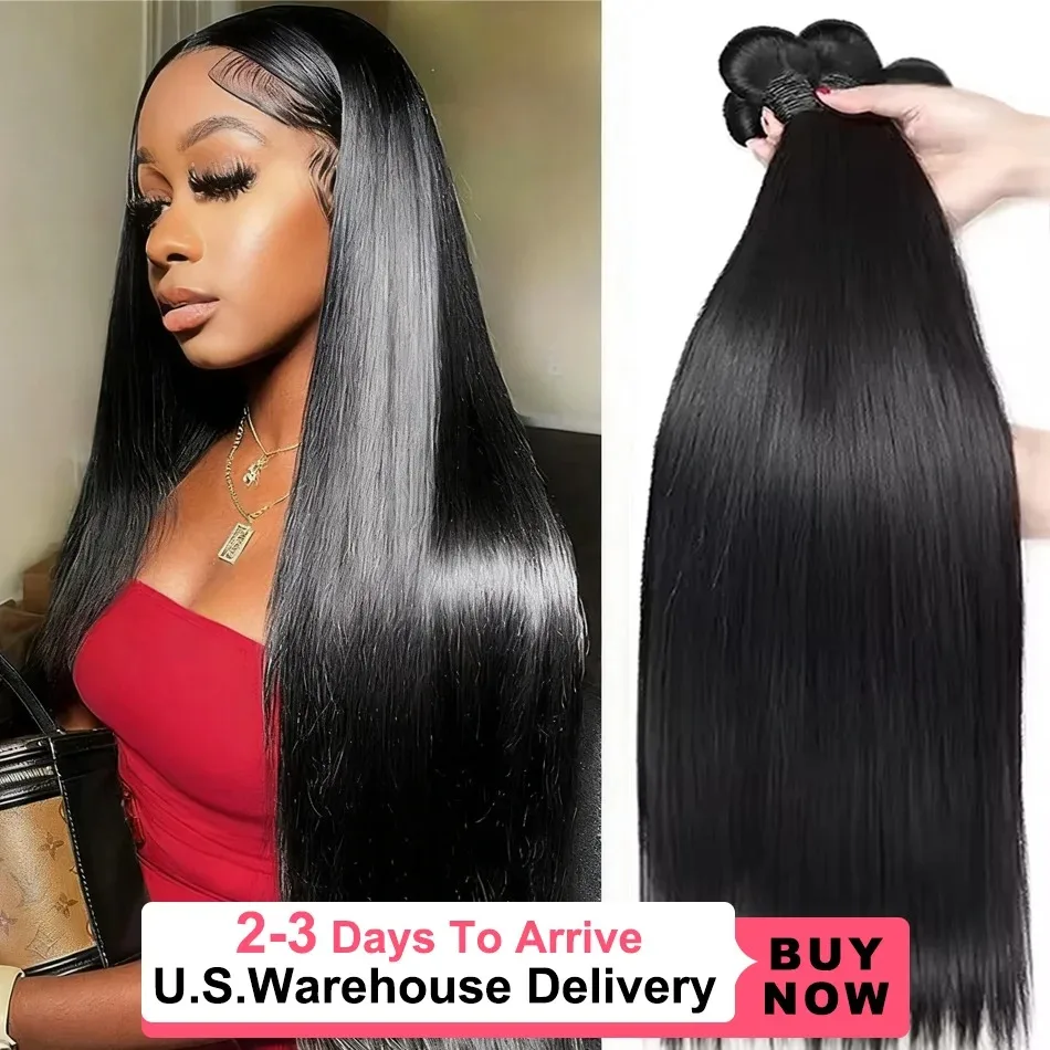 MSMV Straight Human Hair Bundles 28 30 32 Unprocessed Hair Weave 3 Bundle Silky Black Hair Extensions Raw Quick Weave