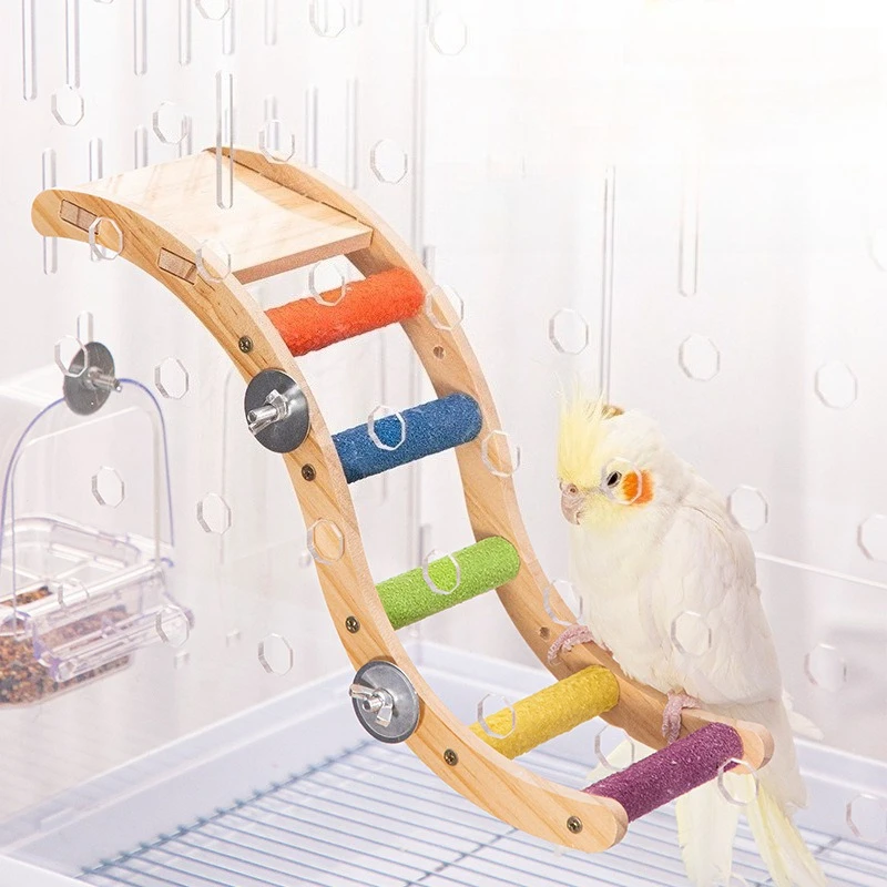 Wooden Bird Ladder Toy Pet Parrot Hamster Climbing Ladder Toys Pet Platform Stand For Parrots Parakeets Cockatiels
