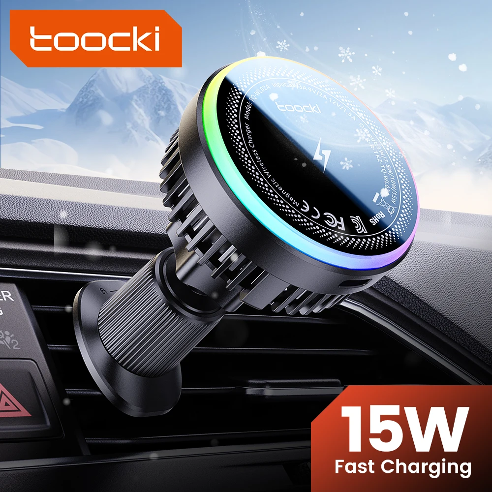 Toocki QI 15W Car Wireless Charger for iPhone 17 16 Samsung TEC Refrigerated Cooling Car Charger Magnetic Phone Holder Stand