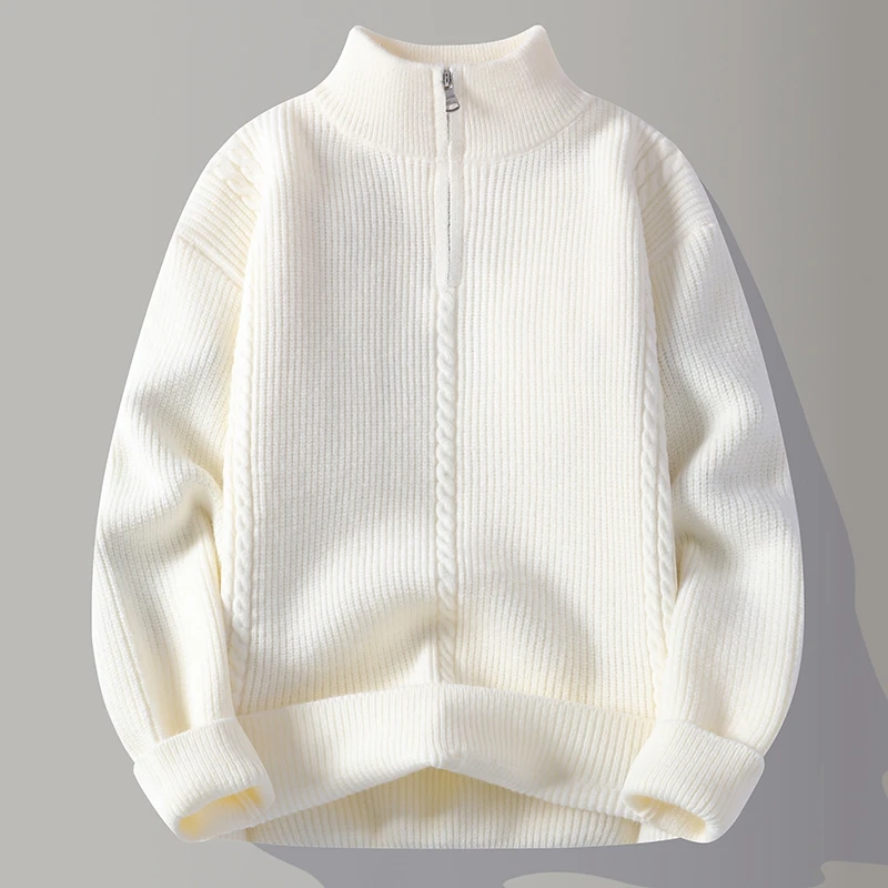 Casual Men's Knitted Sweater f Zipper Stand Collar Winter Faionable Trendy Striped Color Versatile Knitwear