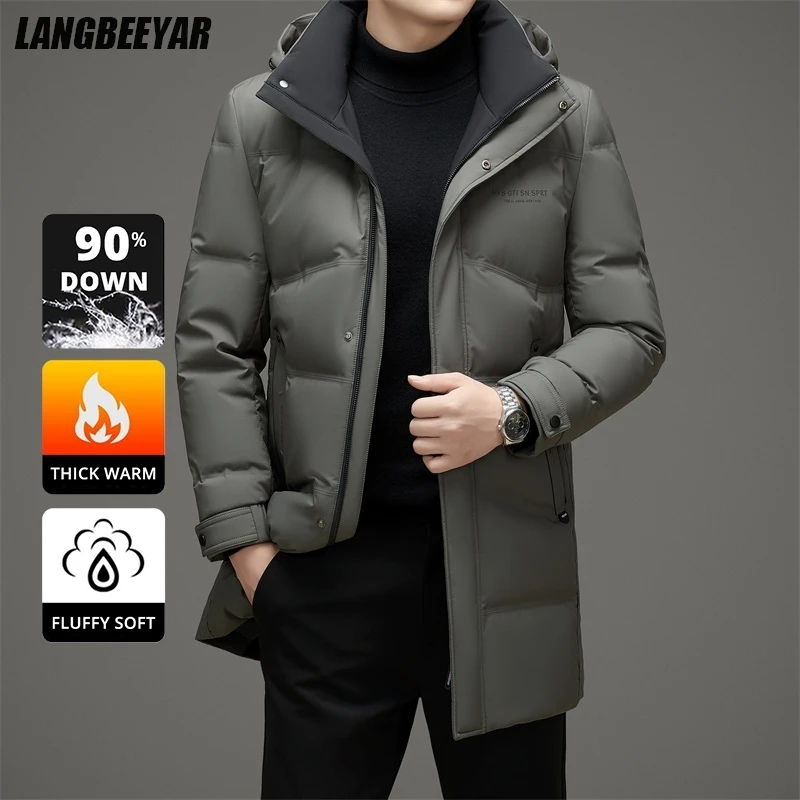 High End Long Thick Hooded Brand Fashion Windbreaker Casual Mens Warm Parkas Winter Feather Puffer Jacket Outwear Down Jacket