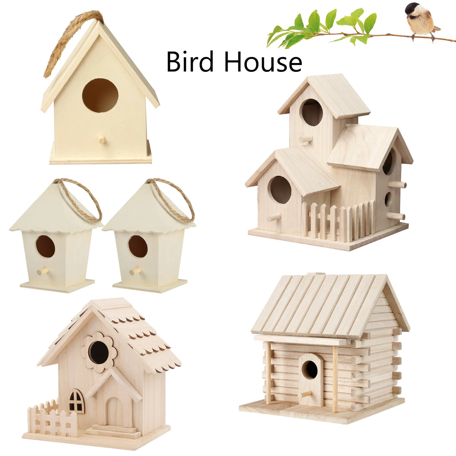 Wooden Mini Bird Cage Outdoor Hanging Birdhouse Box Garden Bird Cages Home Yard Decoration Bird Products Wooden Bird Parrot Nest