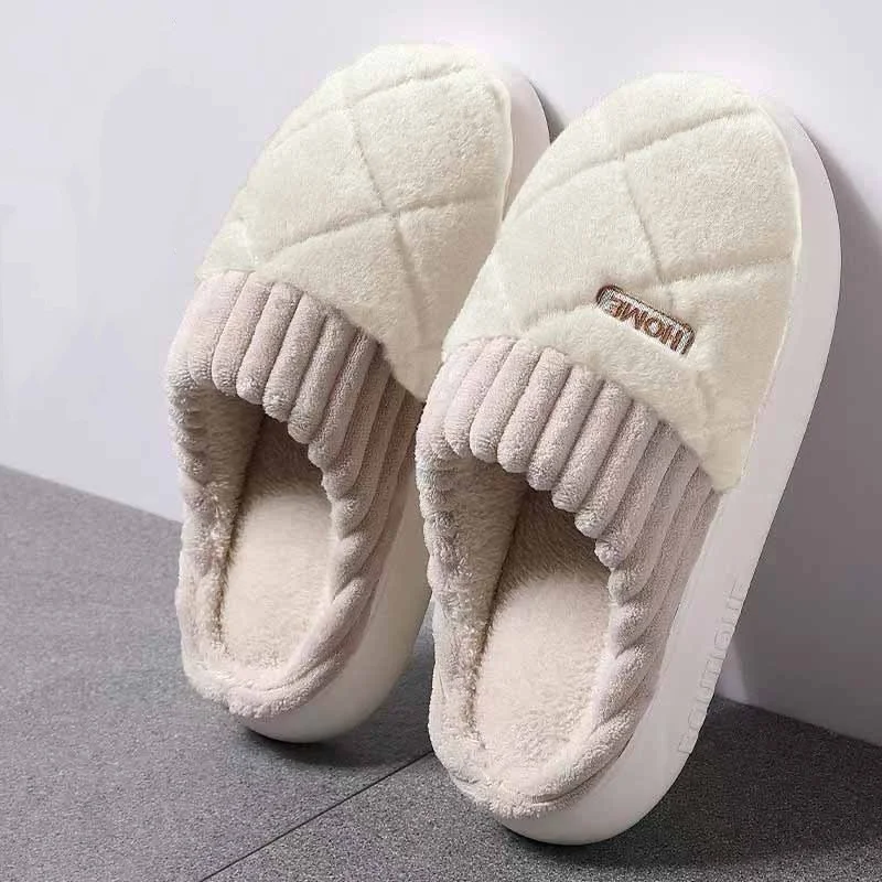 Women's Casual Home Slippers Soft Bottom Plush Slippers Anti-slip Thermal Slippers Indoor Winter Men's Fashion Casual Flats Slip