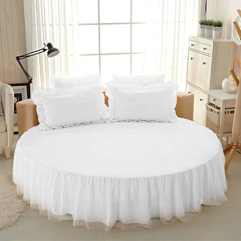 Round Bed Fitted Sheet Cotton Quilted Bedspread Non-slip Mattress Cover Hotel Home Romantic Bed Sheet Bed Skirts with Pillowcase