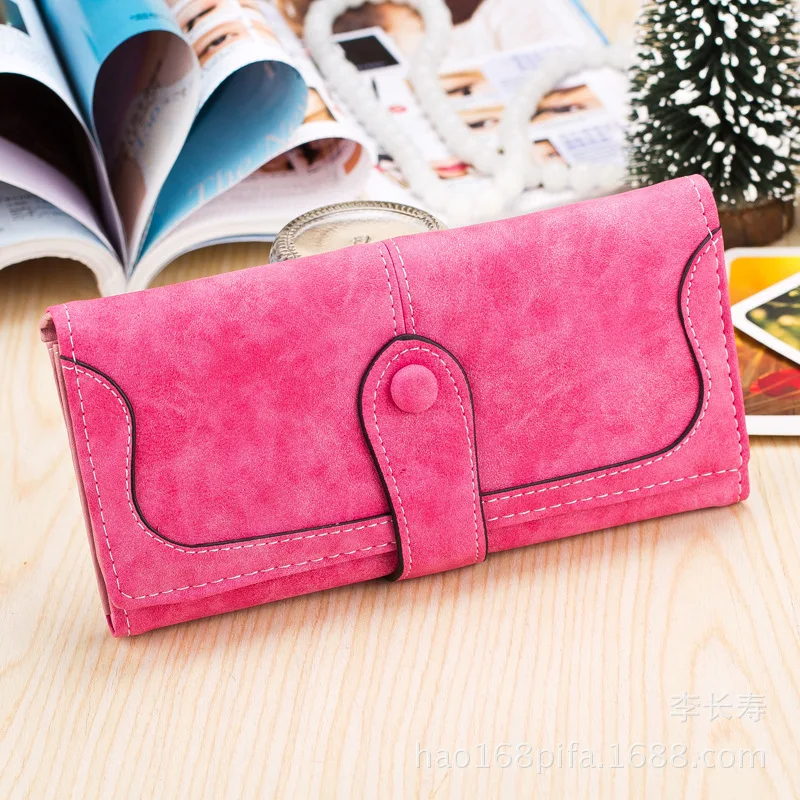 Trendy Retro Women's PU Leather Long Wallet – Frosted European Style, Multi-Card Holder, Fashion Buckle Clutch Purse