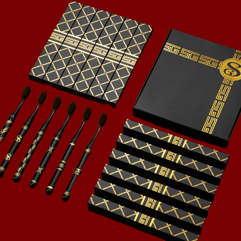 High-end gift box toothbrush, home use black and white; light luxury fine silk soft hair adult handle couple wide head family an