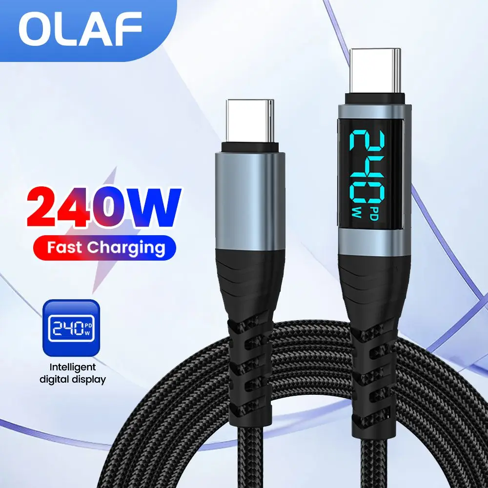 240W Type C to Type C Fast Charging Cable PD3.1 Digital Display USB C Data Cord For Iphone 15 16 Samsung Huawei Tablet Laptop