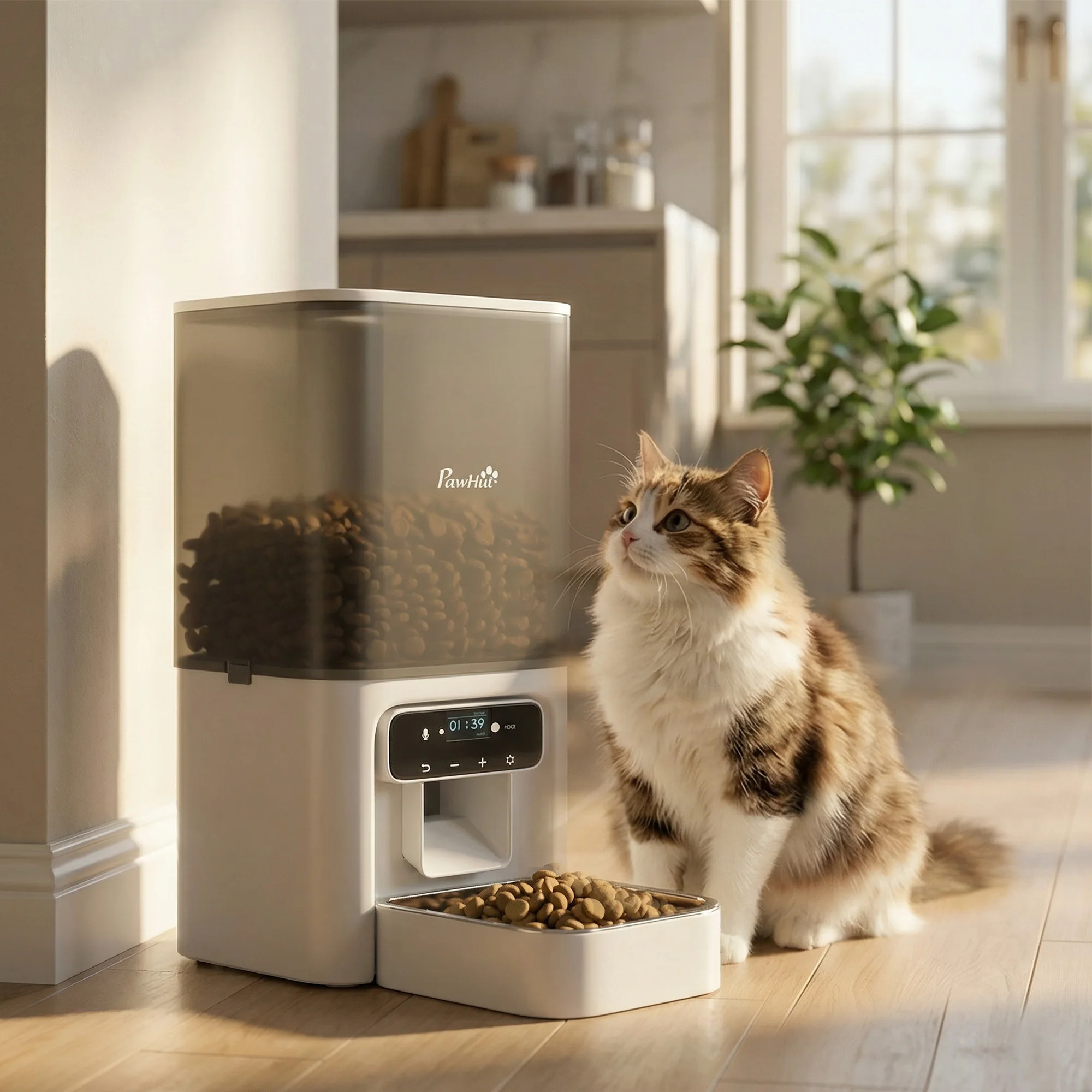 PawHut Automatic Cat Feeder Programmable with Timer, 10s Voice Recorder