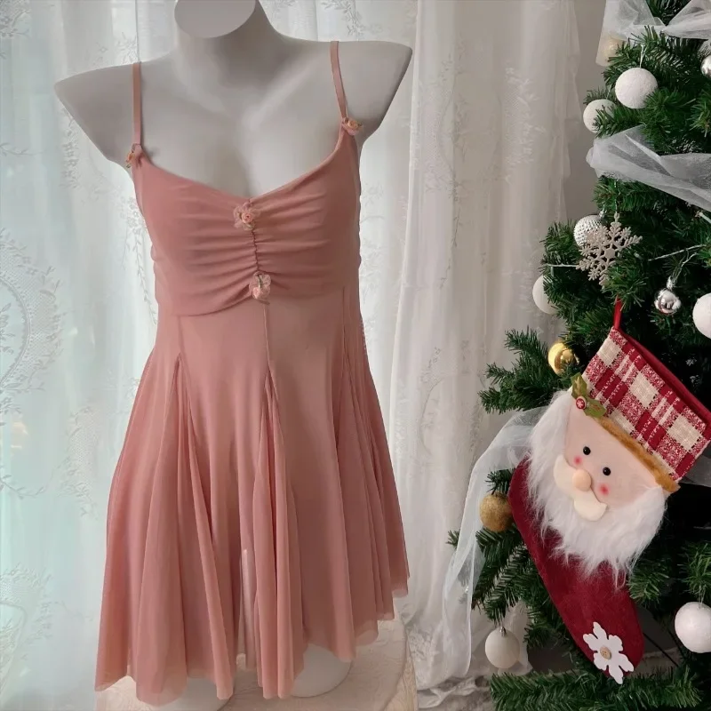 Sexy Lingerie Night Dress Women Sleepwear Pajamas Female Mesh Gauze See Through Nightgowns Sweet Princess Suspender Nightdress