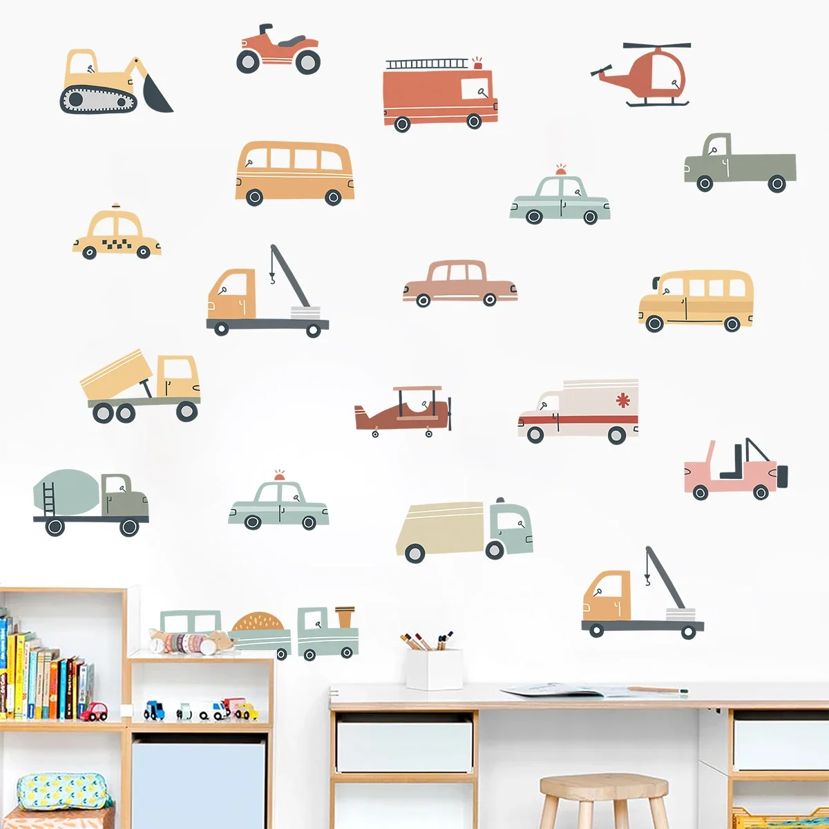 1Pc Cartoon Car Construction Truck Furniture Wall Stickers Kids Room Decor for Baby Bedroom Decoration Living Room Wall Decals