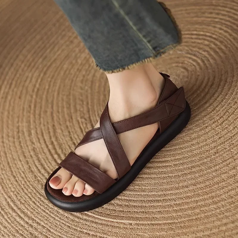 Ultra Soft Genuine Leather Thick Heel Sandals Women Outdoor Summer New Style Match Skirts Versatile Beautiful Comfortable Roman