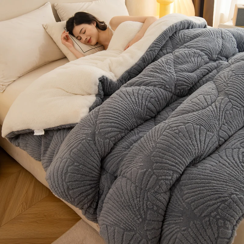 New Jacquard Velvet Thick Winter Blanket for Bed Artificial Lambswool Weighted Blanket for Sleeping Single Double Warm Comforter