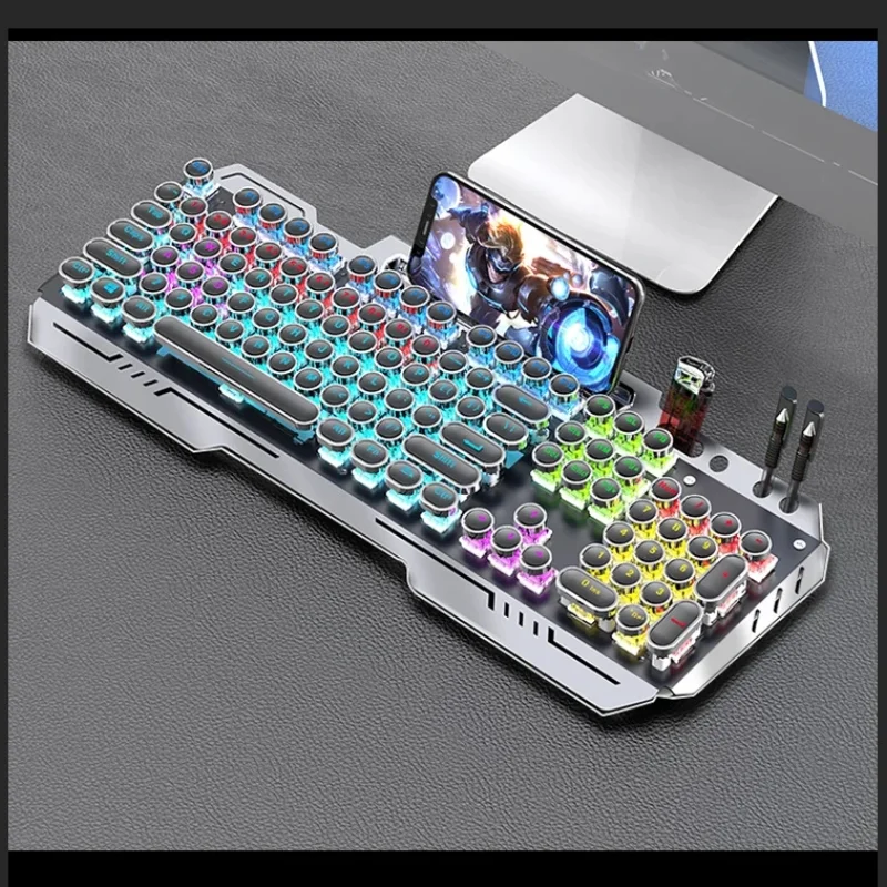 RGB Backlit Mechanical Keyboard Hotswap E-Sports Game Computer Wired 104 Key Steampunk Aluminum Alloy Gamer Home Office Keyboard