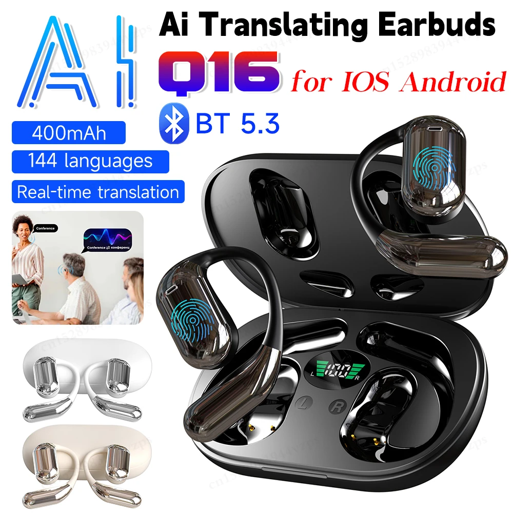 Wireless AI Translator Earbuds 3-in-1 144 Languages Noise Cancelling Bluetooth 5.3 Headset Instant Translator Smart Voice Real T