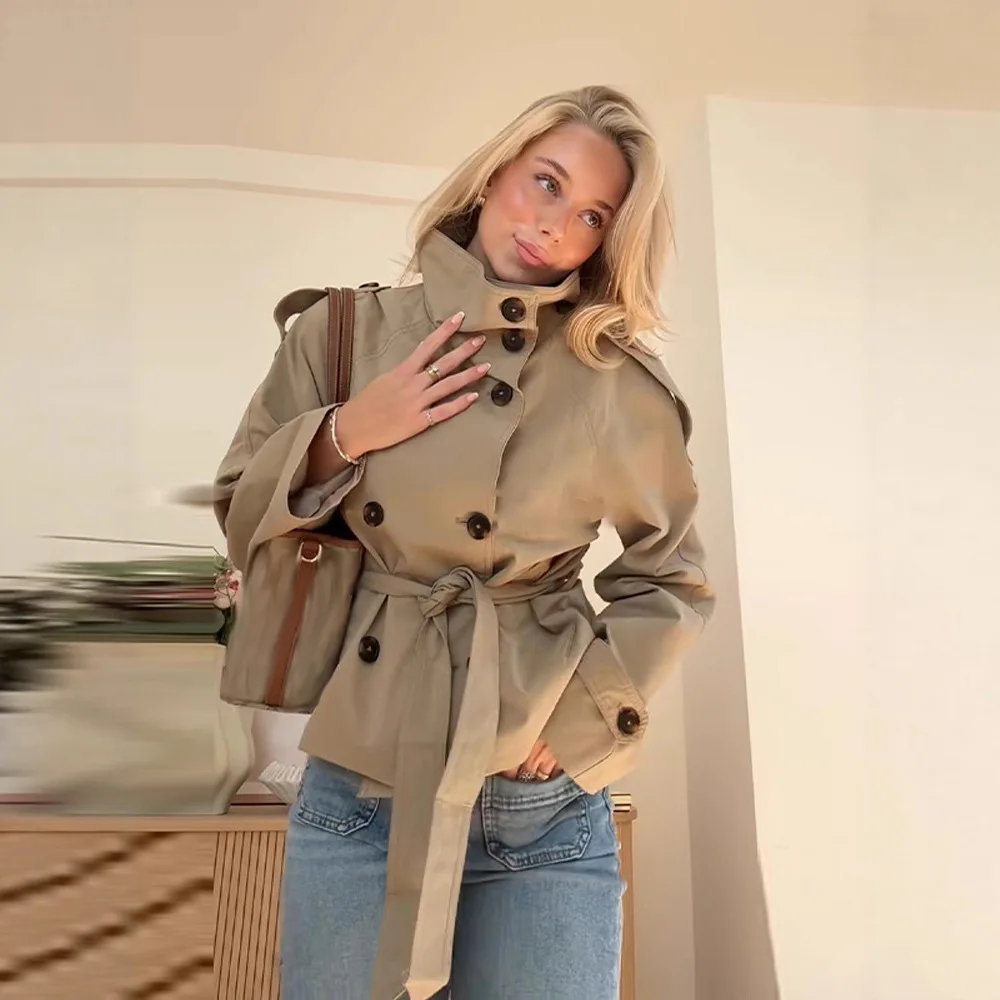 Comfortable Retro Style Double Breasted Long Sleeve Short Coat Vintage Design Casual Commute Fashion Polyester Fabric Women's...