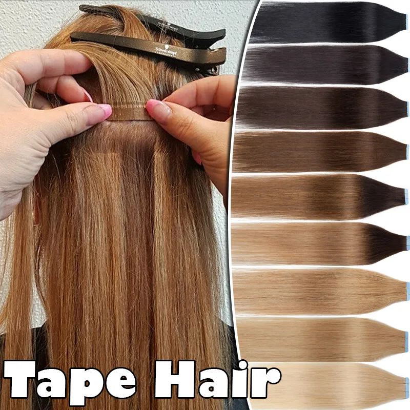 Remy Human Hair Tape Extensions 20pcs 12-26 inch Ultra Thin Weft For A Comfortable Lightweight Feel