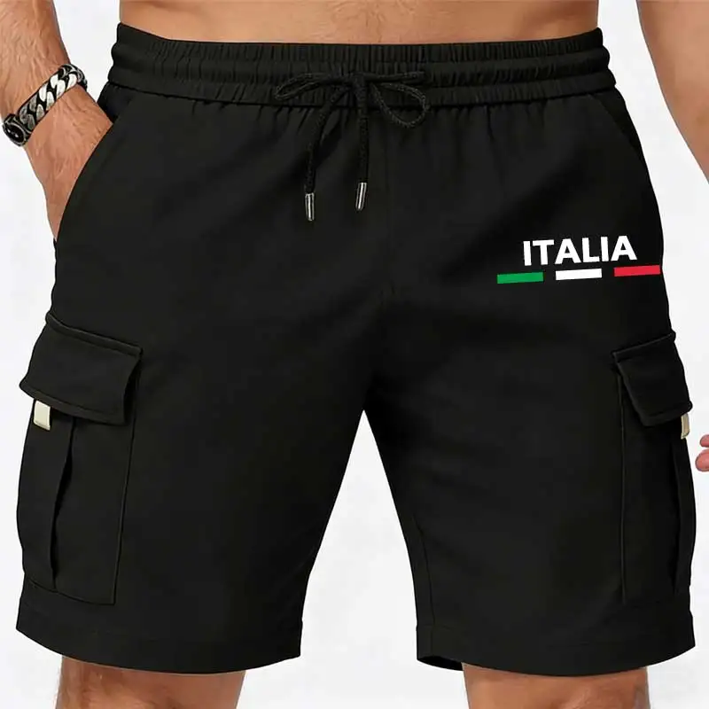 2026 New Men's Shorts Summer Printed Casual Cargo Shorts Multi-pockets Elastic Waist Work Short Pants for Men Streetwear