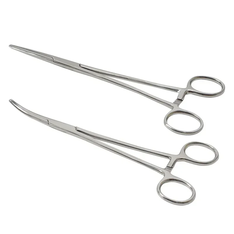1pc Stainless Steel Hemostatic Forceps Surgical Forceps Tool Hemostat Locking Clamps Forceps Fishing Pliers Curved/Straight Tip