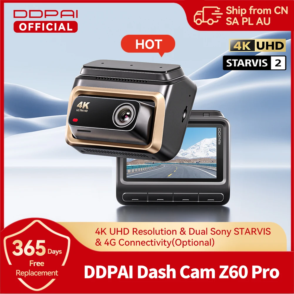 DDPAI 4K Dash Cam Z60 Pro Support Rear and Interior Car Camera SONY STARVIS2 Sensor 24h Parking 5GHz Wi-Fi ADAS GPS 4G Car DVR