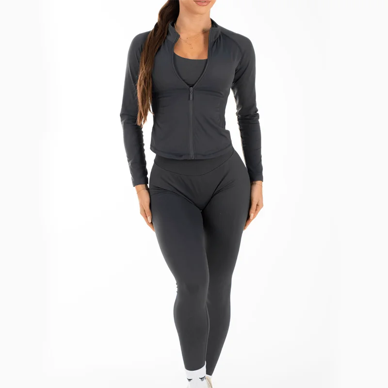 Dynamic Zippy Jacket 2 piece leggings set outdoor Seamless Zip Tracktop Sports Tops Yoga Gym Workout Running Women Sportswear