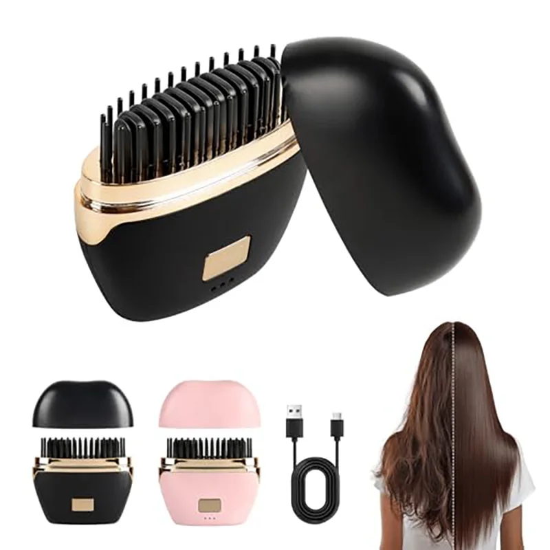 Mini Hair Straightener,Rechargeable Wireless Portable Hair Straightener Brush Anti Scald Shell Lightweigh for Travel Gift
