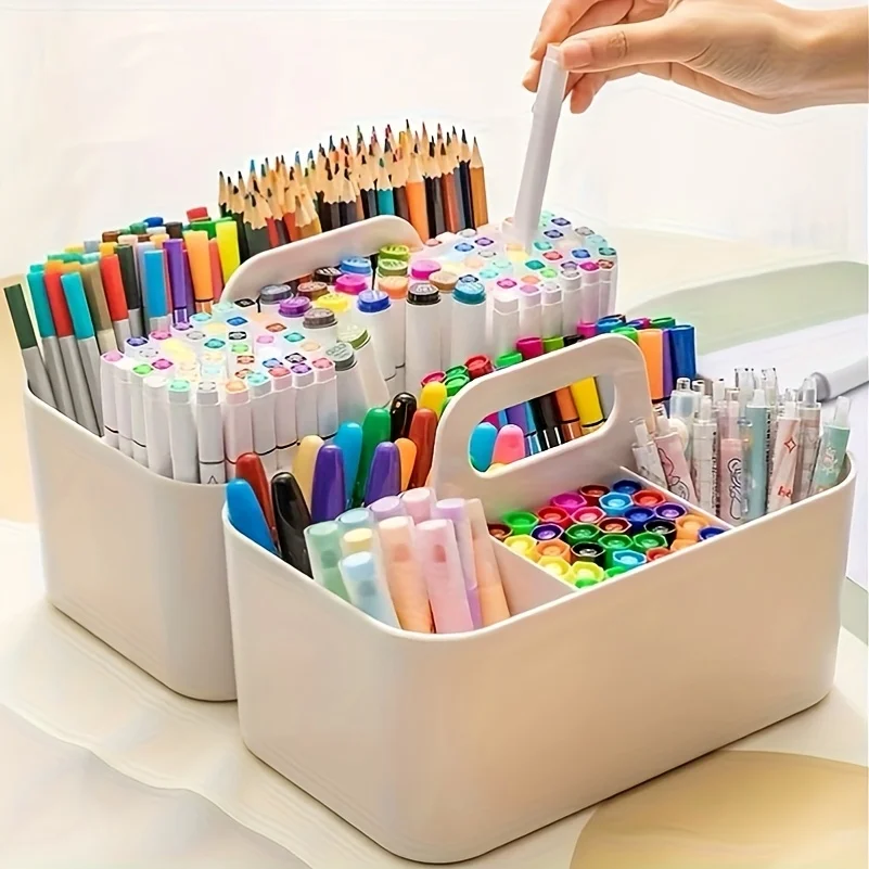 Multi functional storage basket with handle! Easy to organize portable pencil and pencil holder pencil case