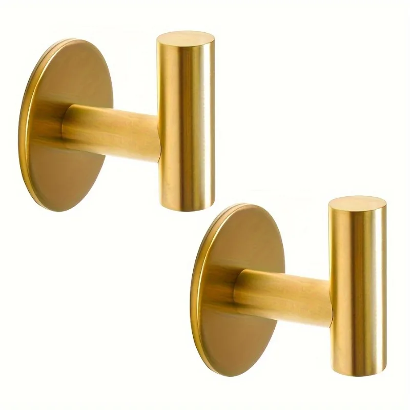 Brushed Gold Adhesive Wall Hooks Heavy Duty Sticky Towel Hook for Bathroom Kitchen Door Wall Mounted Stick on Hook for Coat Keys