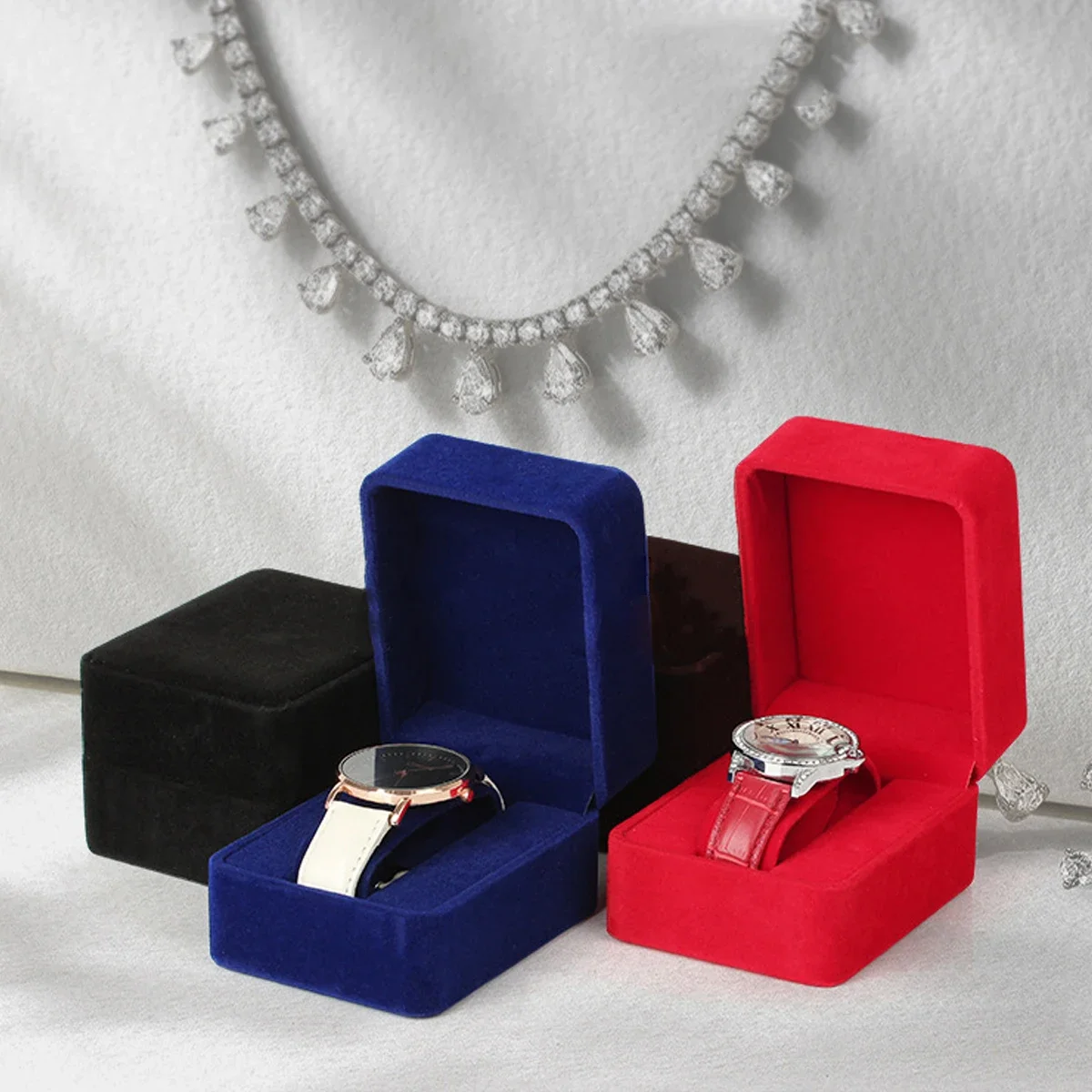 Flannelette Watch Packaging Box Case Display Holder Black Bracelet Jewelry Storage Organizer For Woman Man Gift Wholesale