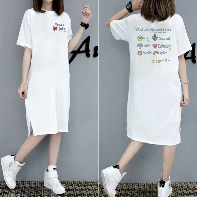 Summer Large-size Short-sleeved T-shirt Skirt for Women New Fashionable Loose Casual Midi Skirt Letter Printed Over-knee Dress
