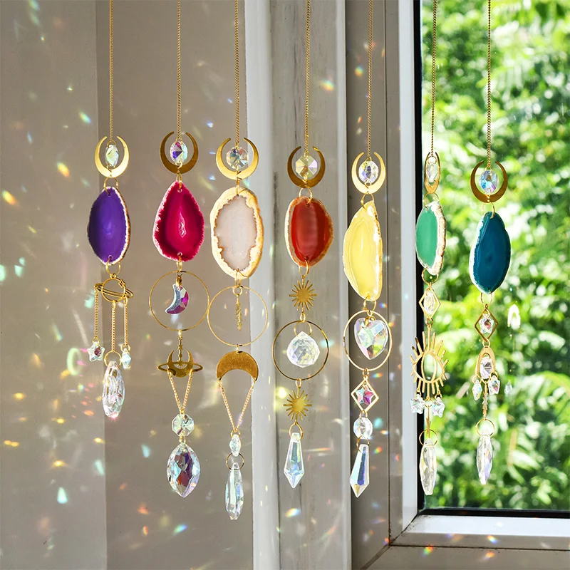1pc Agate Sun Catcher Wind Chime Pendant Indoor and Outdoor Decoration Wind Chime Rainbow Maker Garden Home Decor Gift