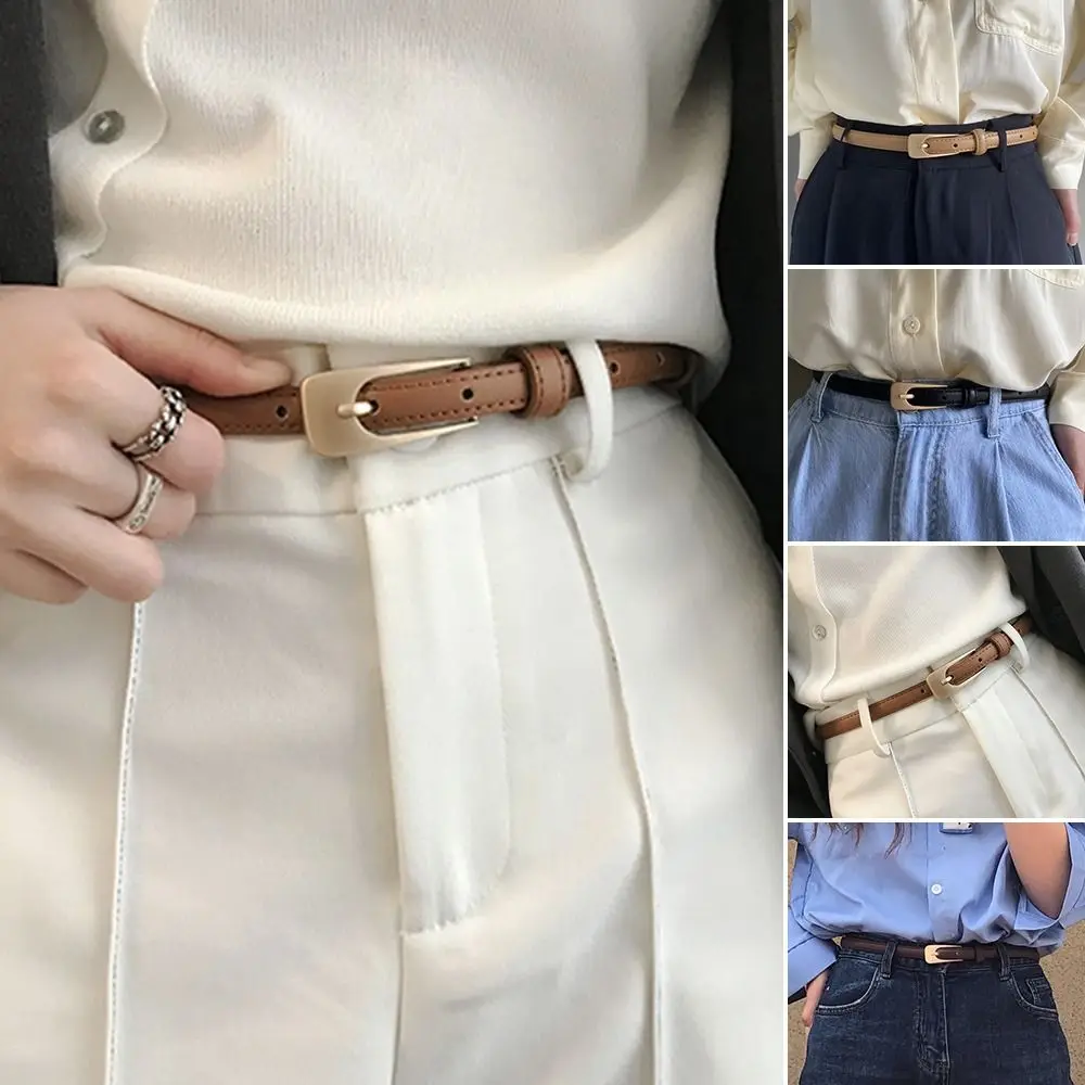Luxury Design Casual Retro Metal Buckle Waistband Leather Belt Thin Waist Strap Trouser Dress Belts
