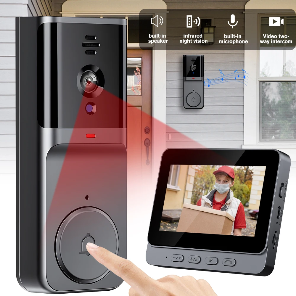 Wireless Video Intercom Doorbell HD Night Vision 4.3inch Screen Waterproof Visual Doorbell Camera Smart Video By Bell Security