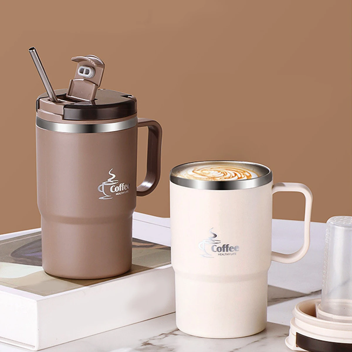 450/500ml Double Wall Insulated Mug 304 Stainless Steel Coffee Cup With Strainer&Spoon Student Portable Drinking Cup Drinkware