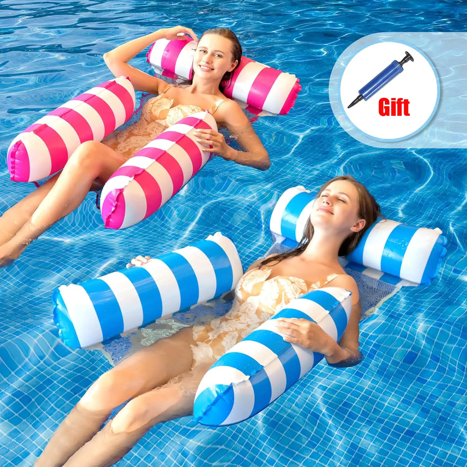 Inflatable Water Hammock Pool Float Chair Lounge Bed | Floating Swim Mattress Recliner for Adults Beach Lake Summer Water Toy