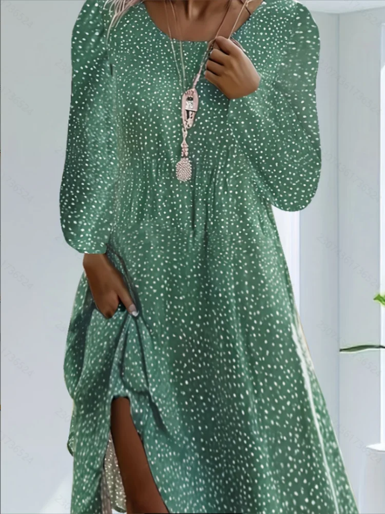 New Elegant Fashion Polka Dot Pattern Short Sleeve round Neck Women's Dress Stylish Classy Women's Clothing