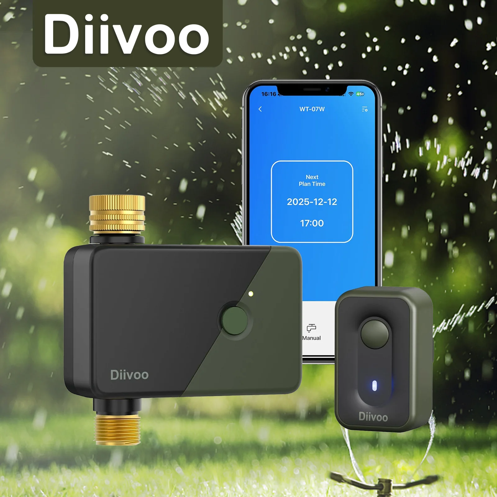 Diivoo WiFi Water Timer 1 Zone Garden Irrigation Watering System Smart Programmable Automatic Irrigation Controller for Lawn